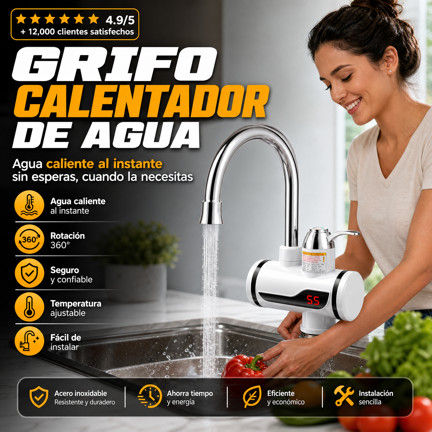 Grifo calentador de agua para Cocina